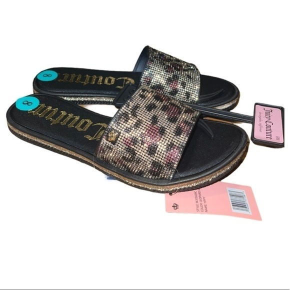 Juicy Couture rhinestone slides beaded bling Diamond cheetah sandal flats - Picture 3 of 4